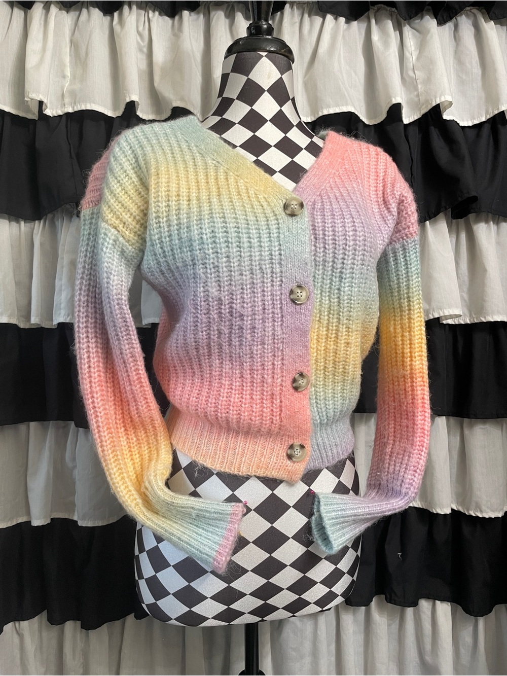 Jessica Simpson Pastel Rainbow V-Neck Button Cardigan